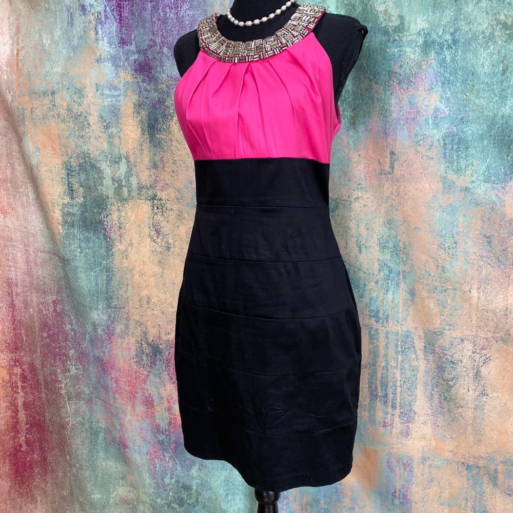📌B Darlin Eye-Catching Neckline  Pink Black Sleeveless Cotton Dress - Picture 10 of 13